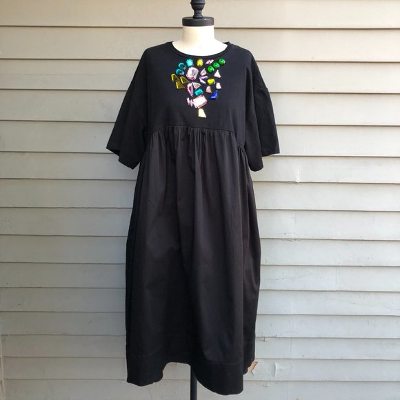 New Cynthia Rowley Jeweled Gemstone Gem Stone Hi Low Black T-Shirt Tee Dress - Picture 8 of 16